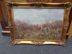 An oil on canvas of a hunting scene,