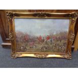 An oil on canvas of a hunting scene,