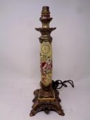A late 19th century bronze and enamel table lamp base
