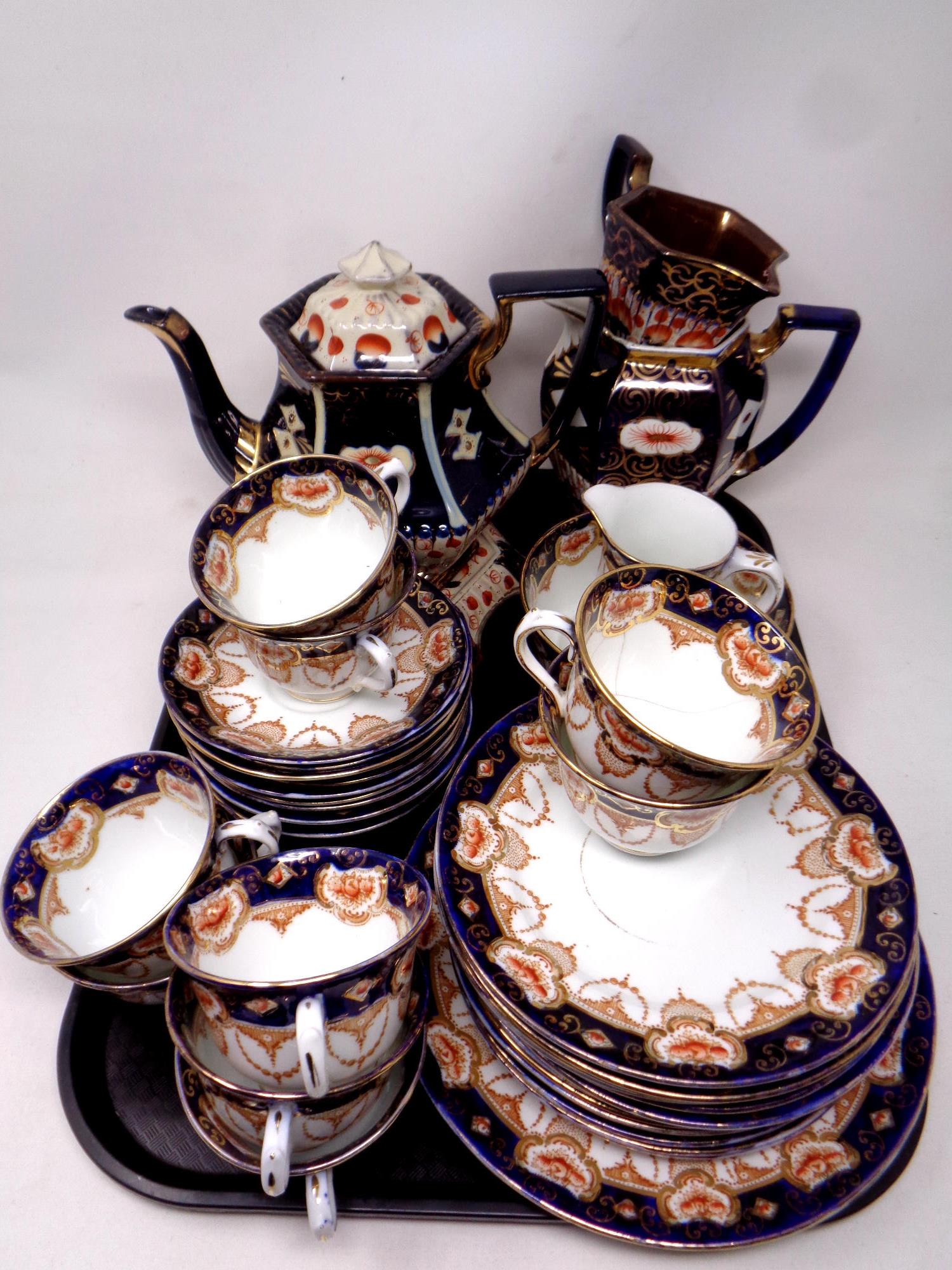 A four piece 19th century Imari patterned tea service together with a further part antique china