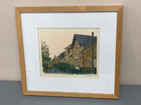 David Belilios : Redesmount Cottages, screen print, 12/14, signed, 26 cm x 21 cm.