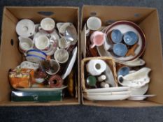 Two boxes containing miscellaneous ceramics to include Denby tea ware, Ringtons wall plates,