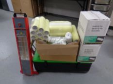 A plastic storage box together with three boxes containing a quantity of painters rollers together