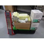 A plastic storage box together with three boxes containing a quantity of painters rollers together