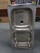 A stainless steel double sink unit, width 86 cm.