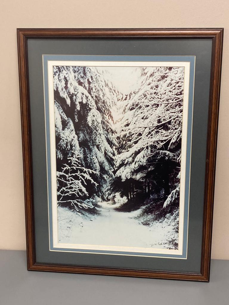 David Belilios : Snow on rail line, coloured photo, signed, 44 cm x 30 cm.