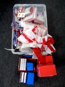A box containing jumbo England flags,