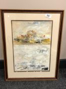 Antoni Sulek (1951-1988) : Lindisfarne, mixed media on paper, signed, 34 cm x 24 cm, framed.