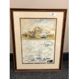 Antoni Sulek (1951-1988) : Lindisfarne, mixed media on paper, signed, 34 cm x 24 cm, framed.