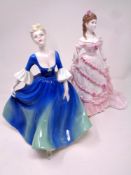 A Coalport Ladies of Fashion figure : The Birthday Girl together with a Royal Worcester figure : A