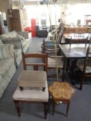 An Edwardian mahogany dining chair together with a footstool,