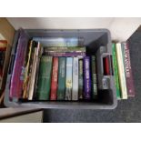 A box of hard back books to include antiques, cricket, Catherine Cookson novels,
