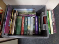 A box of hard back books to include antiques, cricket, Catherine Cookson novels,