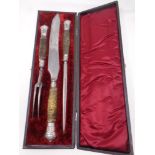 A three piece 19th century carving set in fitted case