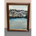 David Belilios : Snow landscape, oil on board, signed, 34 cm x 25 cm.