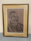 David Belilios : Portrait of a man, charcoal, 50 cm x 34 cm, signed.