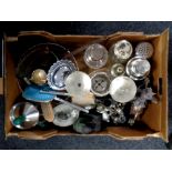 A box containing miscellaneous metal ware to include antique and later plated wares,