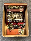 A box of mainly costume jewellery, cuff links, bead necklaces,