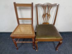 A bedroom chair on cabriole legs together with another cane seated chair