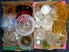 Two boxes containing 20th century glass ware including bowls, grapefruit dishes,