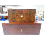 A Victorian stained pine box together with a inlaid walnut jewelry box (as found)