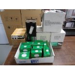 Two LED emergency bulk head lights together with three boxes containing GU10 LED bulbs,