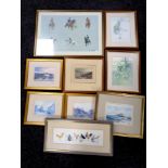 A box containing assorted colour prints to include signed Tom Macdonald prints of Barnard castle,