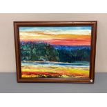 David Belilios : Sunset forest, oil, signed, 39 cm x 29 cm.