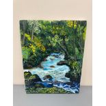 David Belilios : Hareshaw Linn, oil on canvas, signed, 46 cm x 36 cm.