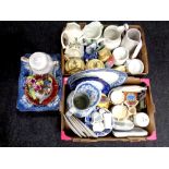 Two boxes containing a quantity of miscellaneous china to include china flower posies, tea ware,