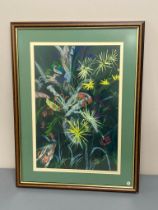 David Belilios : Flowers, coloured chalks, signed, 46 cm x 30 cm.