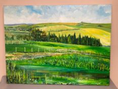 David Belilios : Farm landscape, oil on canvas, signed, 123 cm x 91 cm.