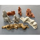 David Belilios : A collection of pottery figures : nude subjects, small bronze figure of a lady,
