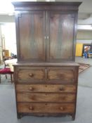 A Victorian mahogany secretaire fitted cupboard above (as found)