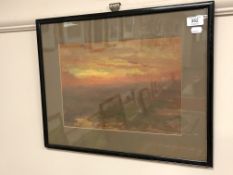 John Falconar Slater (1857 - 1937) : Open Landscape at Sunset, oil on board, signed, 25 cm x 35 cm,