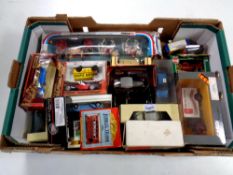 A box containing a large quantity of die cast vehicles to include Corgi Classics,