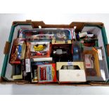 A box containing a large quantity of die cast vehicles to include Corgi Classics,