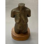 David Belilios : bronze contemporary torso, on wooden plinth,