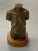 David Belilios : bronze contemporary torso, on wooden plinth,