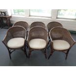 A set of six bamboo and wicker armchairs