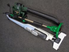 A Bosch 18v cordless vacuum together with a Black & Decker Vac'n'Mulch and a garden strimmer