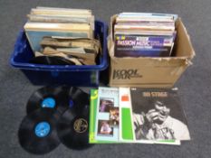 Two boxes containing vinyl LPs and 78's to include Glen Miller,