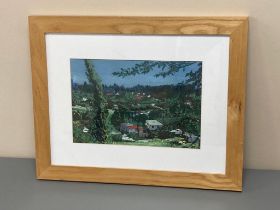 David Belilios : Valley landscape, pastel, signed, 28 cm x 19 cm.