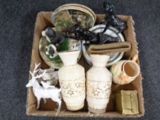 A box containing assorted ceramics to include John Beswick figure of Labrador together with further