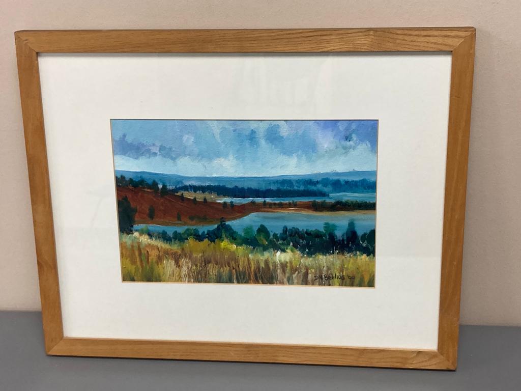 David Belilios : Kielder Water, oil, signed, 29 cm x 19 cm.