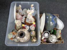 Two boxes containing assorted ceramics to include figurines by Capodimonte, pewter tankard,