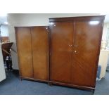 Five pieces of bedroom furniture comprising a three piece walnut veneered bedroom suite,