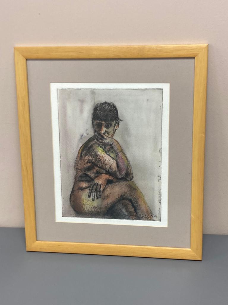 David Belilios : Nude, watercolour and ink, signed, 27 cm x 21 cm.