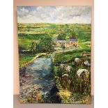 David Belilios : Sundays in farmland, oil on canvas, signed, 122 cm x 91 cm.