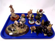 A tray containing twelve assorted animal figures to include Border Fine Arts,